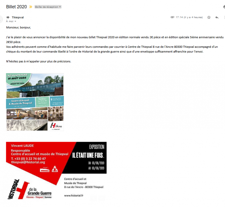 Mail MEMORIAL DE THIEPVAL